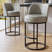 HomeZeer Bar Stools Set of 2, 26" Leather with Mid Back & Footrest, 360  Swivel Round Base Metal Frame Counter Height Stools for Kitchen Island, Gray