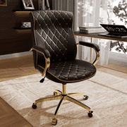 HomeZeer Black and Gold Office Chair, Ergonomic High Back Executive Desk Chair with Wheels and Arms, Modern PU Leather Computer Chair with Rocking Function, Black