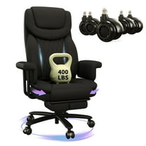 HomeZeer Big and Tall Executive Office Chair 400LBS, 160°Reclining with Retractable Footrest, PU Leather Desk Chair with Padded Arms, Adjustable Height with Quiet Roller Wheels, Black