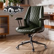HomeZeer PU Leather Office Desk Chair, Quiet Roller Casters, Adjustable Height & Padded Arms, Vintage Executive Desk Chair for Home Office, Green