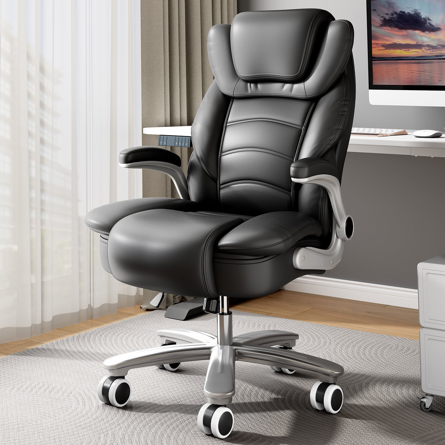 HomeZeer Big and Tall Office Chair 400lbs, High Back Leather Executive Office Chair with