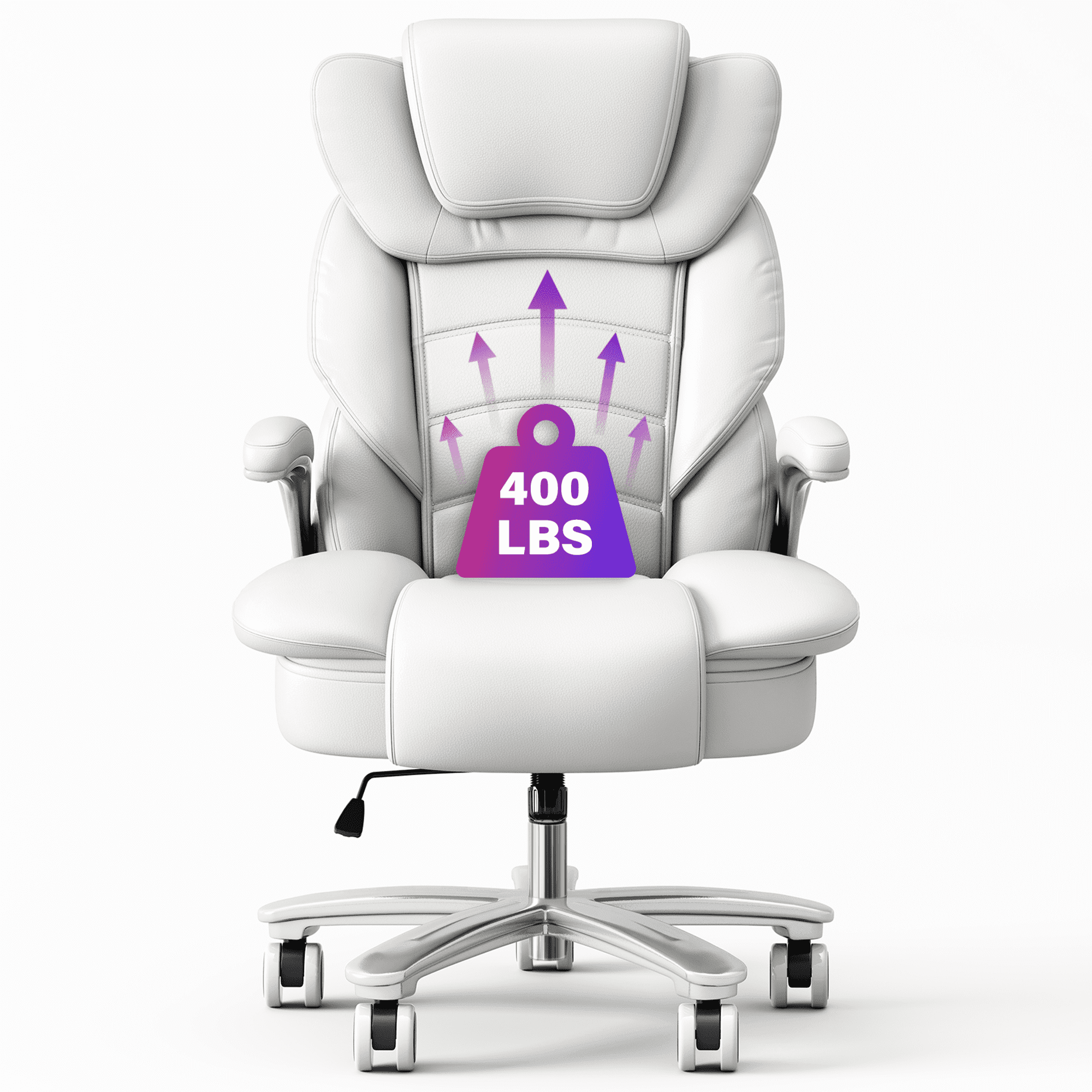 HomeZeer Big and Tall Office Chair 400lbs, High Back Leather Executive Office Chair with Adjustable Armrest, Modern Ergonomic Office Chair with Wide Seat and Lumbar Support, White