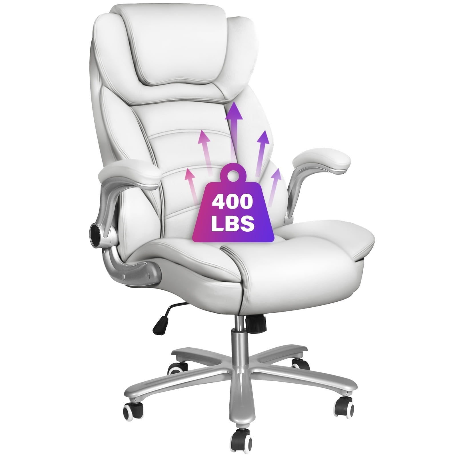 Big And Tall Office Chair - 400lbs High Back Ergonomic Gaming Chair With Lumbar Support & Foot Rest, Leather Executive Desk Chair