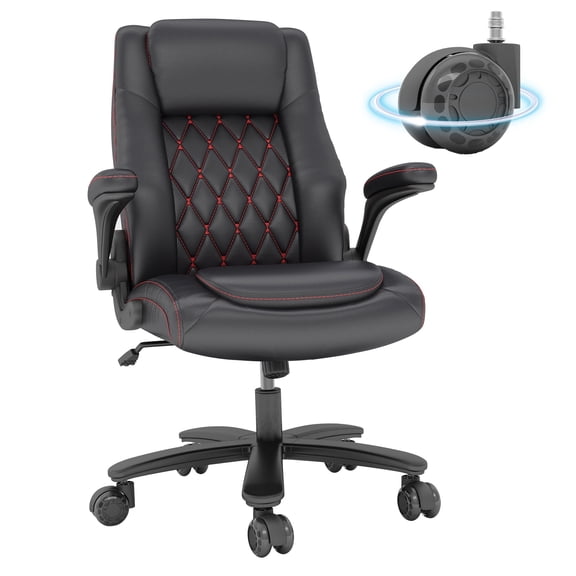 HomeZeer Executive Office Chair, Big and Tall Home Office Chairs 400lbs, High Back Executive Office Chair with Adjustable Flip up Arm, Wide Seat Leather Desk Computer Chairs, Black