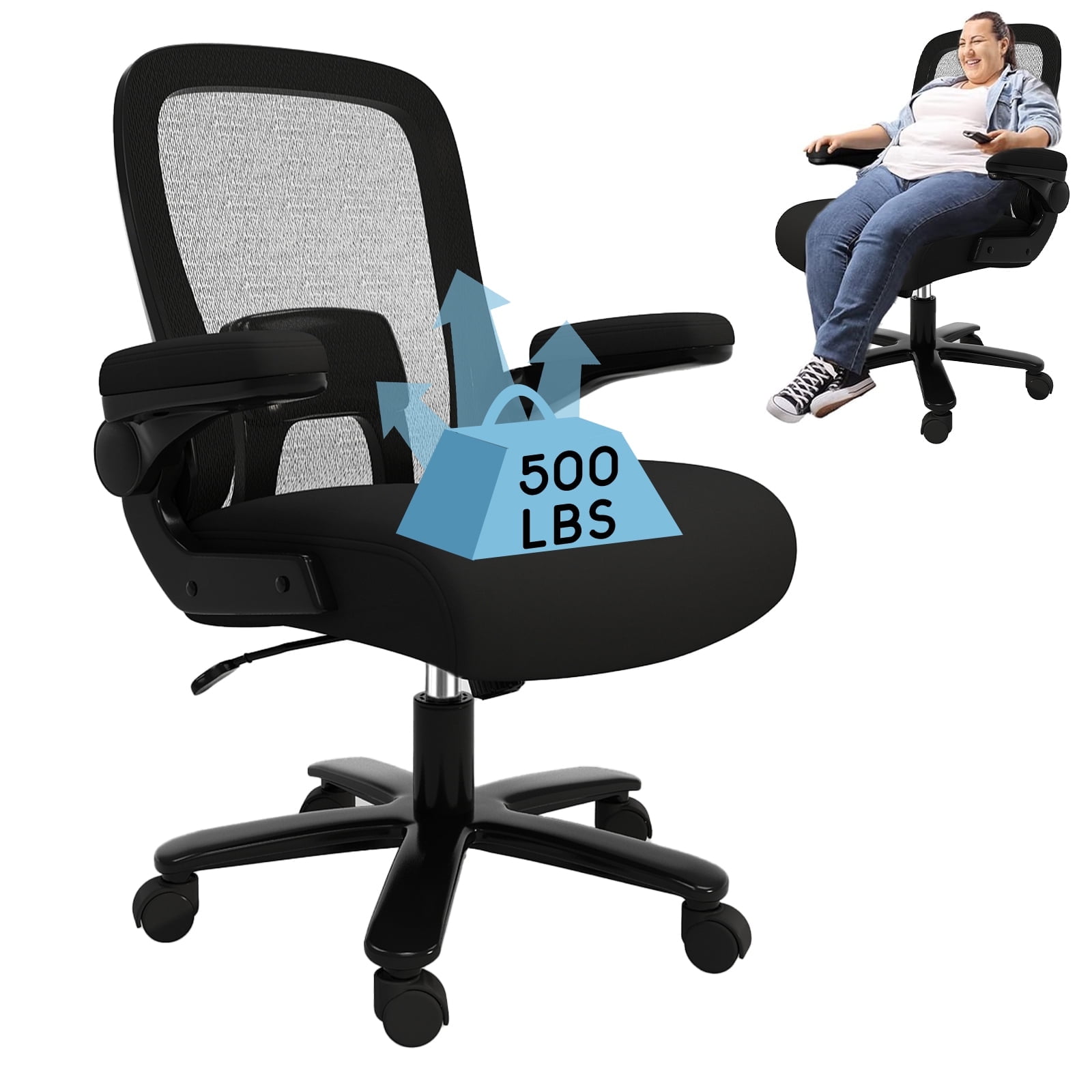 HomeZeer Big and Tall Office Chair 500lbs Rocking Ergonomic Desk Chair with Adjustable Lumbar Support Heavy Duty Mesh Office Chair for Heavy People