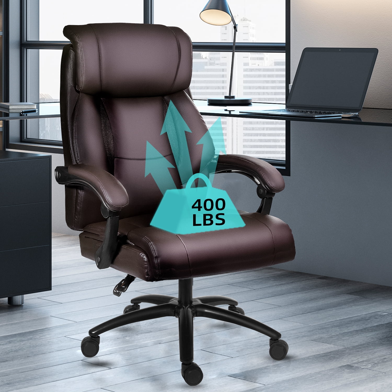 HomeZeer Big and Tall Office Chair, Pu Leather Executive Chair High Back Office Desk Chairs 400lbs for Heavy People, Adult Brown HomeZeer Big and Tall Office Chair, Pu Leather Executive Chair High Back Office Desk Chairs 400lbs for Heavy People, Adult Brown