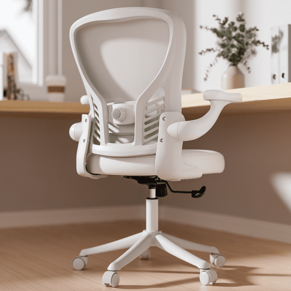 HomeZeer Mesh Office Chair, 300LBS Middle Back Ergomomic Office Chair with 3D Armrests, Computer Desk Chair with Adjustable Lumbar Support, Wide Seat Swivel Home Office Chair, WHite