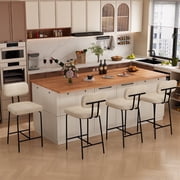 HomeZeer Counter Height Bar Stool Chairs Set of 4, 26 Kitchen Island Barstools with Back and Footrest, Square Line Fabric Upholstered Bar Chair in White