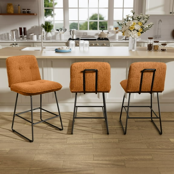 HomeZeer Counter Height Bar Stools Set of 3, 26" Velvet Fabric Bar Stools with Back & Footrest, Modern Upholstered Wide Seat Bar Chairs with Metal Legs for Kitchen Island, Brown