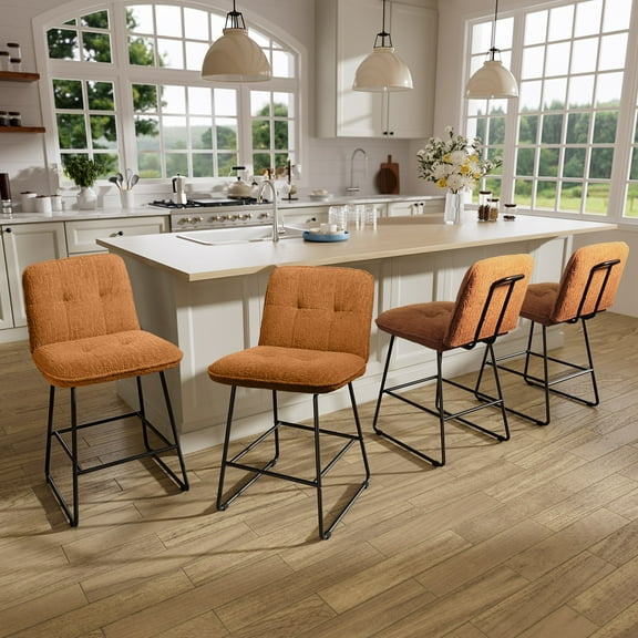 HomeZeer Counter Height Bar Stools Set of 4, 26" Velvet Fabric Bar Stools with Back & Footrest, Modern Upholstered Wide Seat Bar Chairs with Metal Legs for Kitchen Island, Brown