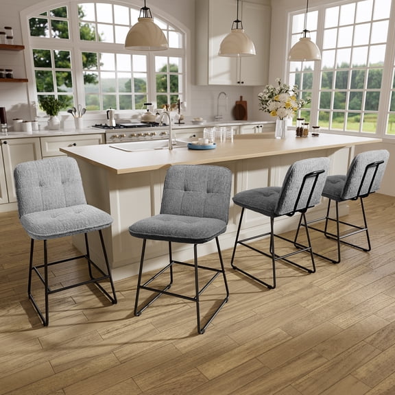 HomeZeer Counter Height Bar Stools Set of 4, 26" Velvet Fabric Bar Stools with Back & Footrest, Modern Upholstered Wide Seat Bar Chairs with Metal Legs for Kitchen Island, Gray