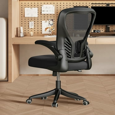 HomeZeer Ergonomic Office Chair, Mesh Back Desk Chair with Flip up arms, Swivel Computer Chair with Lumbar Support, Black Fabric, 300lb