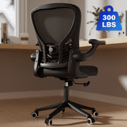 HomeZeer Ergonomic Office Chair, Mesh Back Desk Chair with Flip up arms, Swivel Computer Chair with Lumbar Support, Black Fabric, 300lb