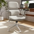 thumbnail image 1 of HomeZeer Executive Mid Century Modern Office Chair, White Linen Fabric with Memory Foam Wide Seat, Split Back, Padded Arms & Adjustable Height, Vintage Desk Chair for Home Office, Wheels Included, 1 of 11
