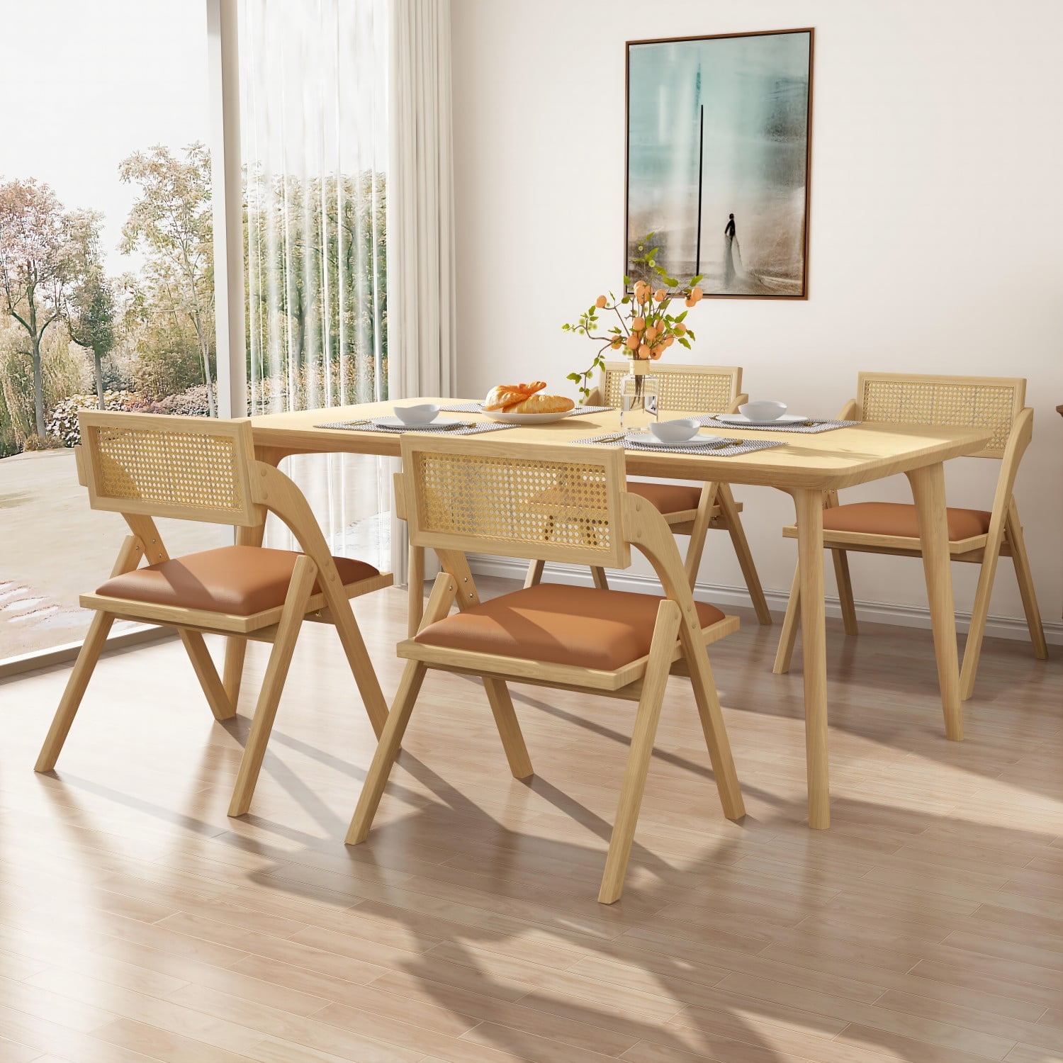 HomeZeer Folding Dining Chairs Set of 4, Foldable Rattan Folding Chairs ...