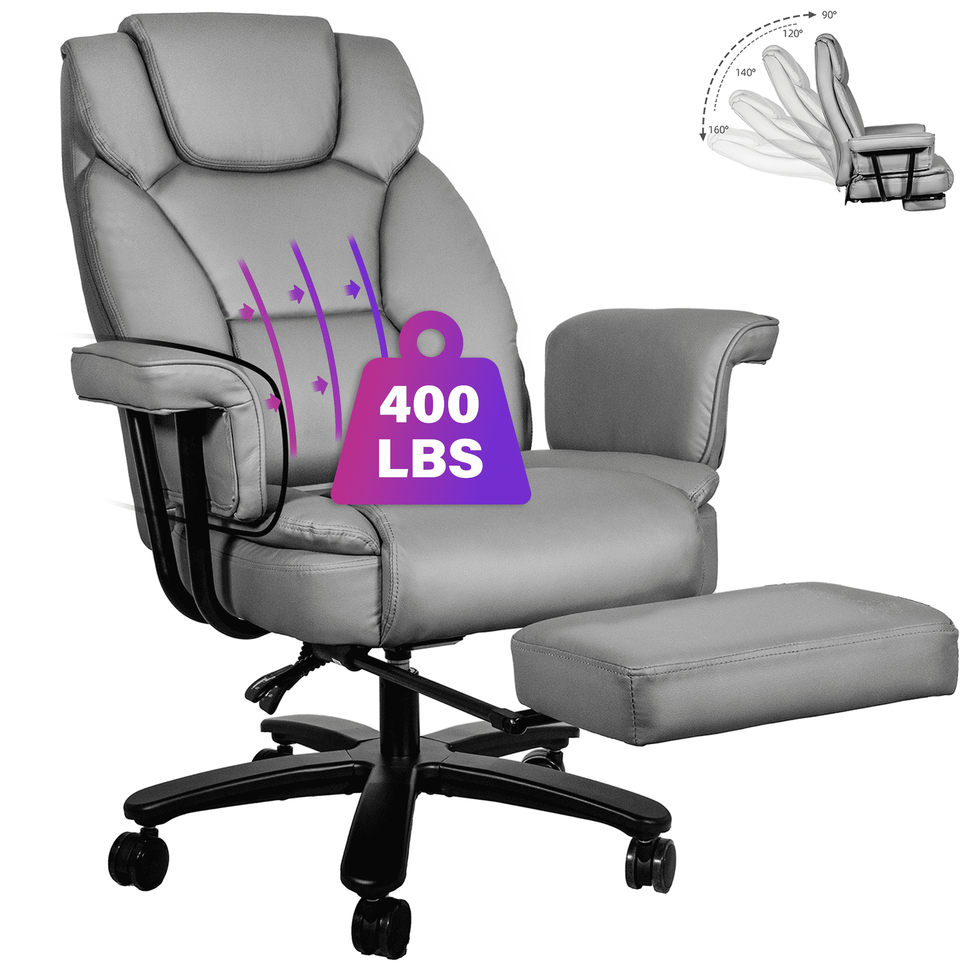 HomeZeer Ergonomic High Back Big Tall Office Chair with Reclining Backrest Gray Walmart
