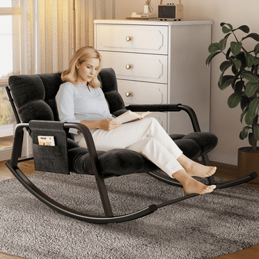 HomeZeer Indoor Rocking Chair with Cushion, Modern Grand Papasan Rocker Chairs, Oversize Papasan Recliner Chair for Living Room, Bedroom, Study Room, Black