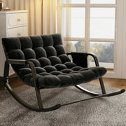 HomeZeer Indoor Rocking Chair with Cushion, Modern Grand Papasan Rocker Chairs, Oversize Papasan Recliner Chair for Living Room, Bedroom, Study Room, Black