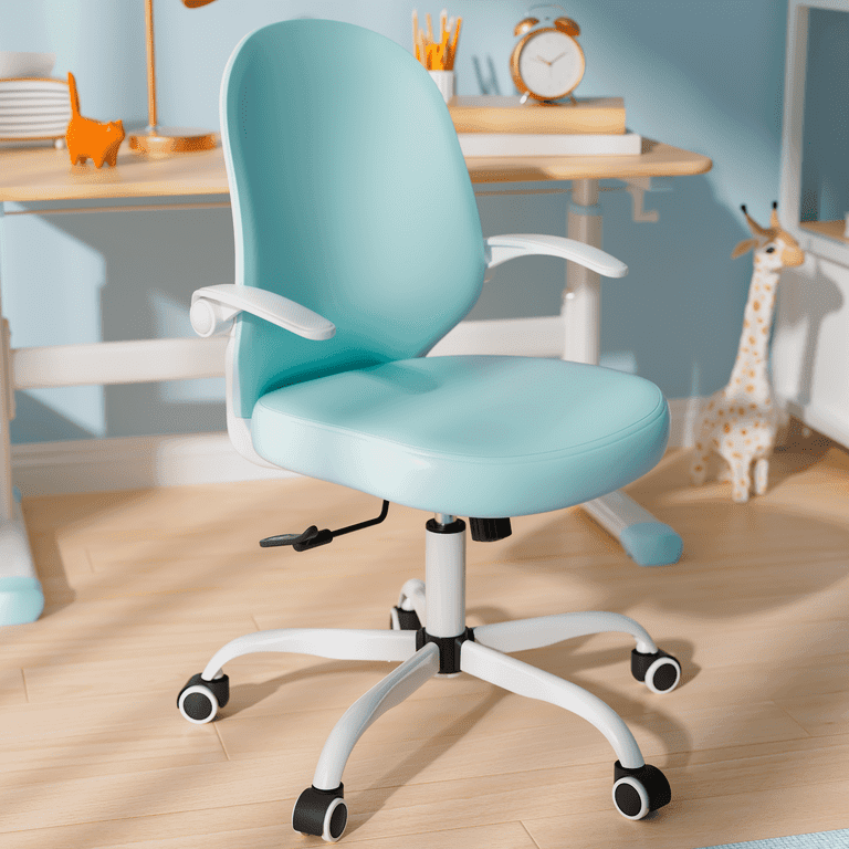Homezeer Kids Desk Chair Green Study Chair for Girls and Boys Swivel Ergonomic PU Leather Comfy Home Office Chair with Flip Up Arms