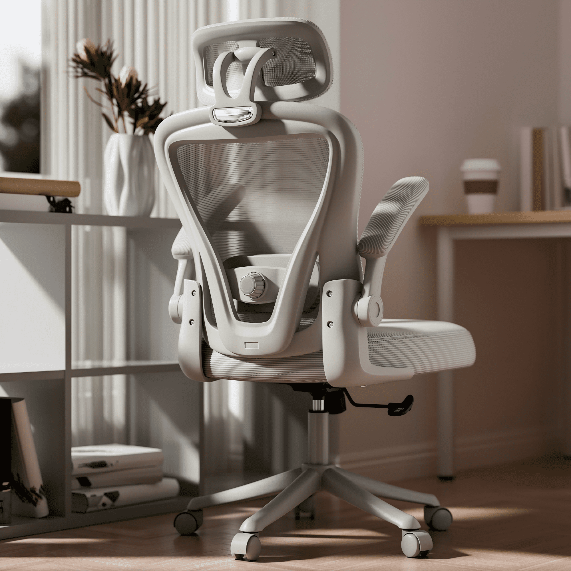 HomeZeer Desk Chairs with Wheels, Mesh Office Chair with Lumbar Support, Ergonomic High Back Office Chair with Adjustable Headrest, Task Chair Flip-up Arms, Executive Office Chair Home Office, Gray