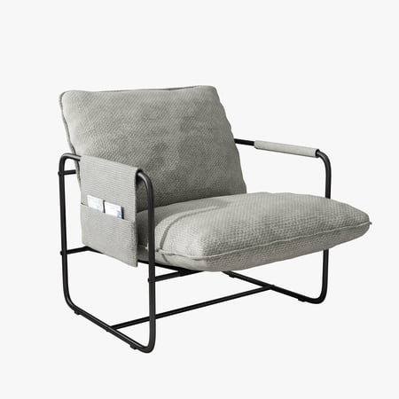HomeZeer Metal Framed Sling Accent Chair, Living Room Accent Arm Chair with Removable Storage Bag, Linen Fabric Upholstered Leisure Chair for Reading Room, Beige