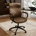 thumbnail image 1 of HomeZeer Office Chair with Wheels, Ergonomic High Back Executive Desk Chair with Padded Arms, Modern PU Leather Embroidery Computer Chair with Rocking Function, Brown, 1 of 11