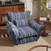 HomeZeer Oversized Chenille Accent Chair with Lumbar Pillow, 7 High-Density Foam, Deep Seat & Wide Armrests, 350lb Capacity for Living Room & Bedroom, Blue Stripe