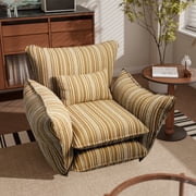HomeZeer Oversized Chenille Accent Chair with Lumbar Pillow, 7" High-Density Foam, Deep Seat & Wide Armrests, 350lb Capacity for Living Room & Bedroom, Yellow Stripe