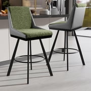 HomeZeer Swivel Bar Stools Set of 2, 26" Counter Height with Back & Footrest, PU Leather & Loop Yarn Fabric Upholstered Seat, Modern Counter Stools with Black Metal Legs for Kitchen Island, Green