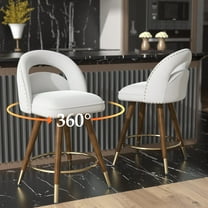 HomeZeer Swivel Counter Height Bar Stools Set of 2, 24 Inch Modern White Counter Stools with Back,Velvet Upholstered Barstools for Kitchen Island, Solid Wood Legs Bars Chairs with Footrest