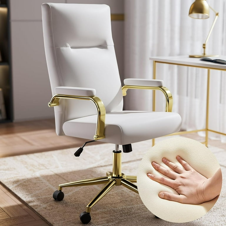 HomeZeer White and Gold Office Chair, Swivel High Back