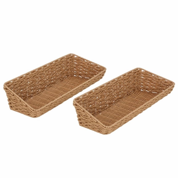 HomeZone PE Rattan Rectangular Storage Baskets, 2-Pack, Beige