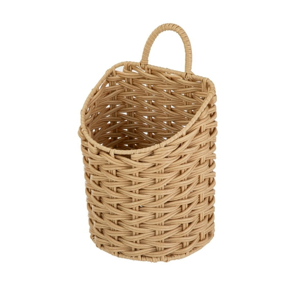 HomeZone 2PK PE Hanging Storage Basket Organizers, 7.09 in W x 5.51 in L  x 6.89 in/9.65 in H, Beige