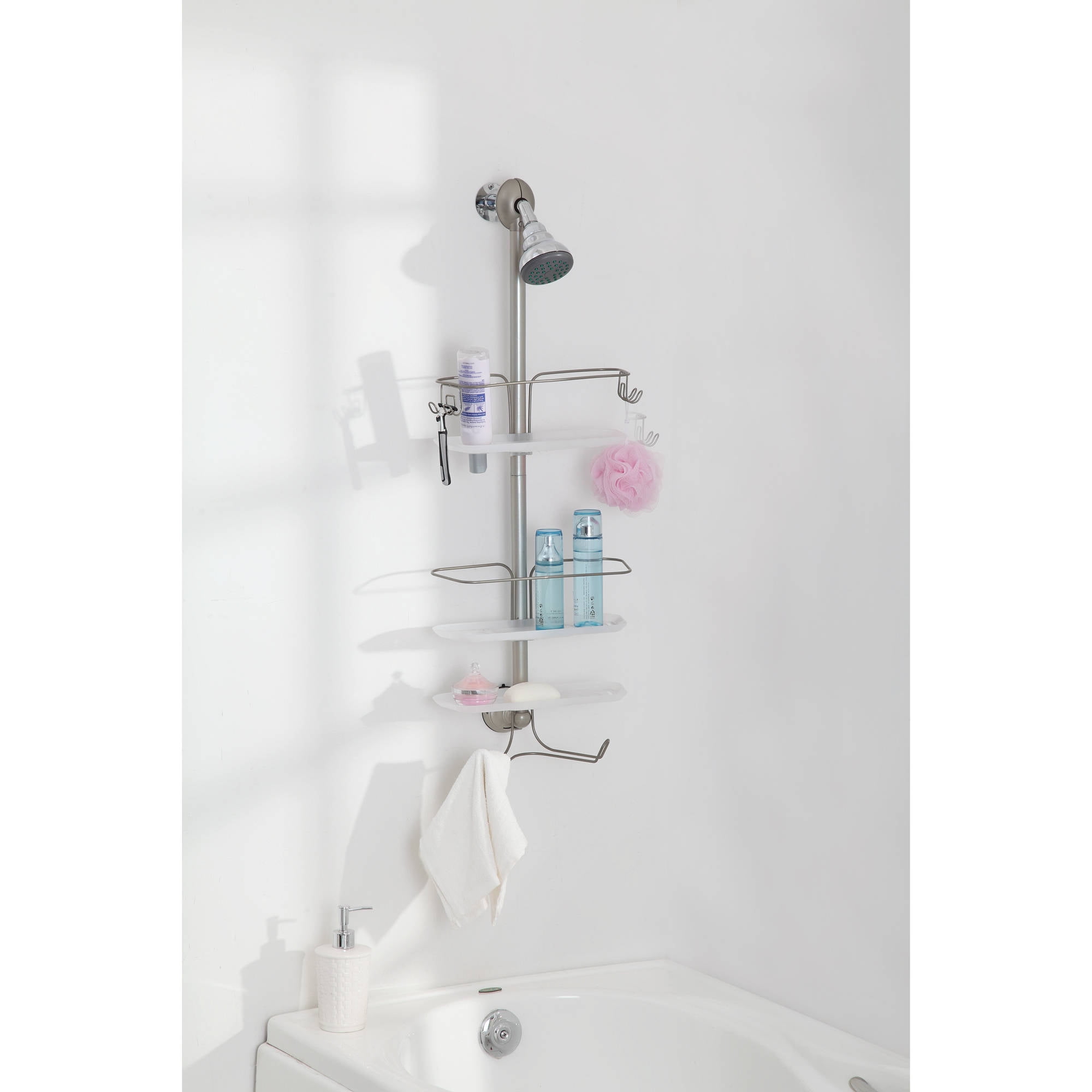 HomeZone 3Tier AdjustableShelf Shower Caddy, Satin Nickel