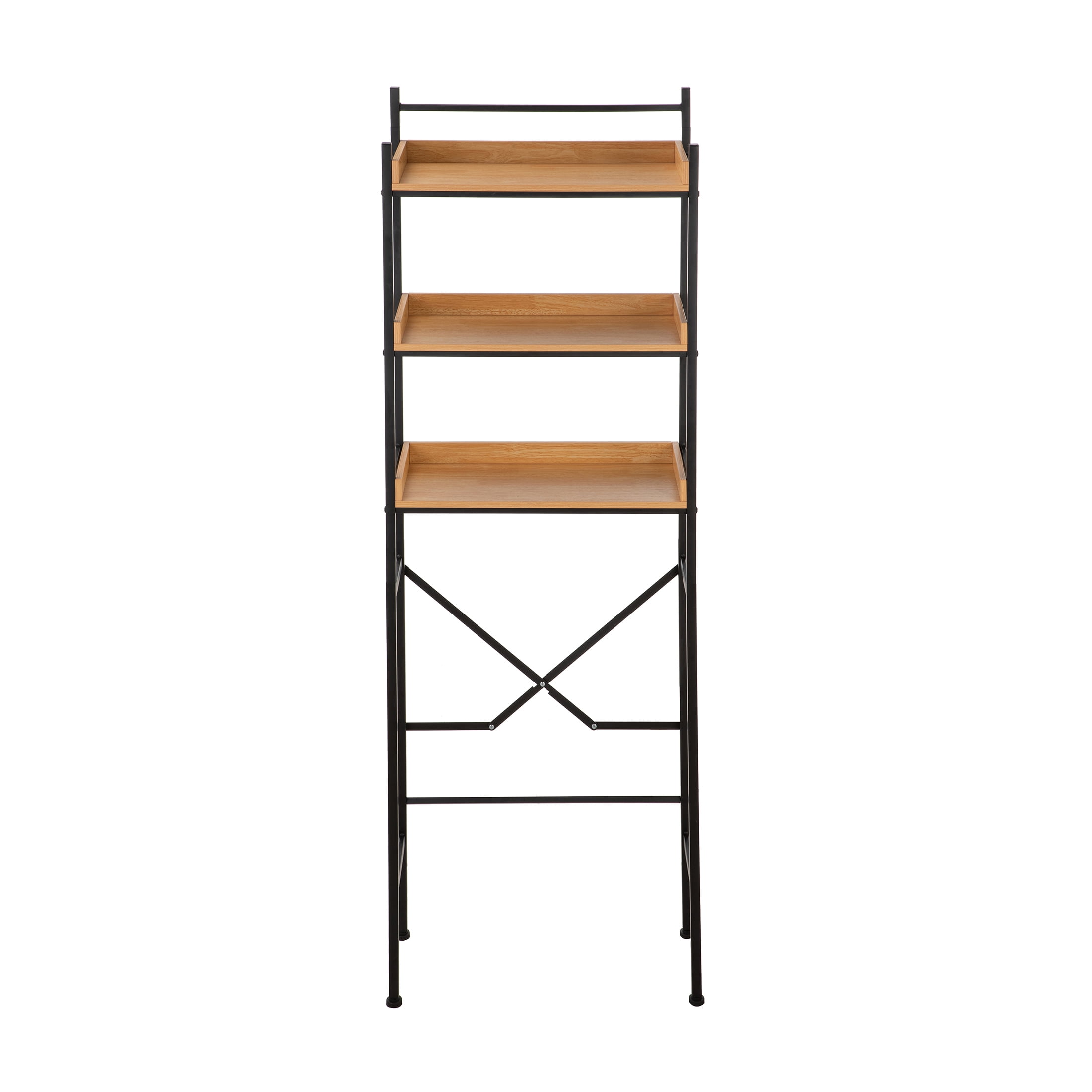 HomeZone Bathroom Quick-Assembly 3-Shelf Steel Storage Shelves with MDF Wood Grain Veneer, Matte Black