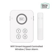 HomeZone Wi-Fi Smart Keypad Controlled Window or Door Alarm with Magnetic Switch, Compatible with Alexa and Google Assistant, White, 4 oz