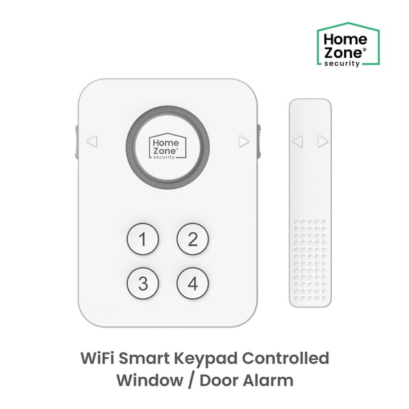 HomeZone Wi-Fi Smart Keypad Window and Door Alarm with 4-Digit PIN, 100+ dB Alarm, White