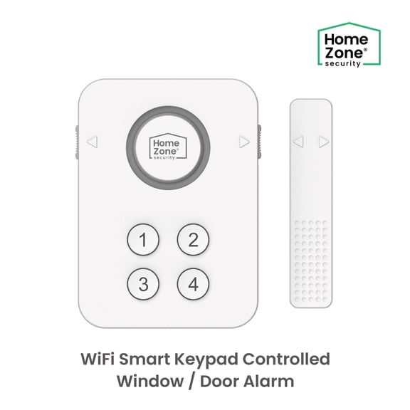 HomeZone Wi-Fi Smart Keypad Window and Door Alarm with 4-Digit PIN, 100+ dB Alarm, White
