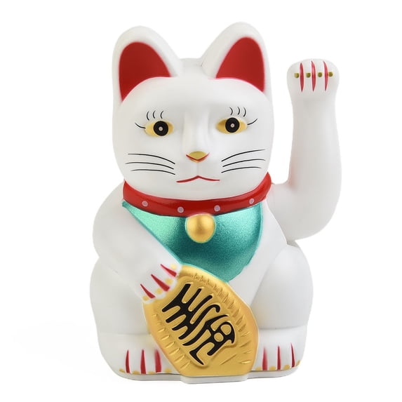 Homea Electric Waving Lucky Cat Figurine White 6 inch for Store Opening, Office, Home Decor - Battery Operated Fortune Cat Charm (4.1 x 4.2 x 6.3 inches)