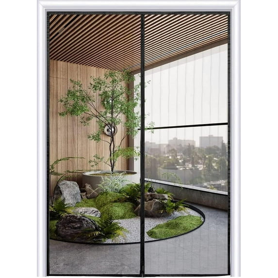 Homearda Magnetic Screen Door-New Upgraded -Durable Mesh Curtain with Weights in Bottom-Full Frame Magic Seal-Fits Door up to 34''x82'' Black 36''X83''
