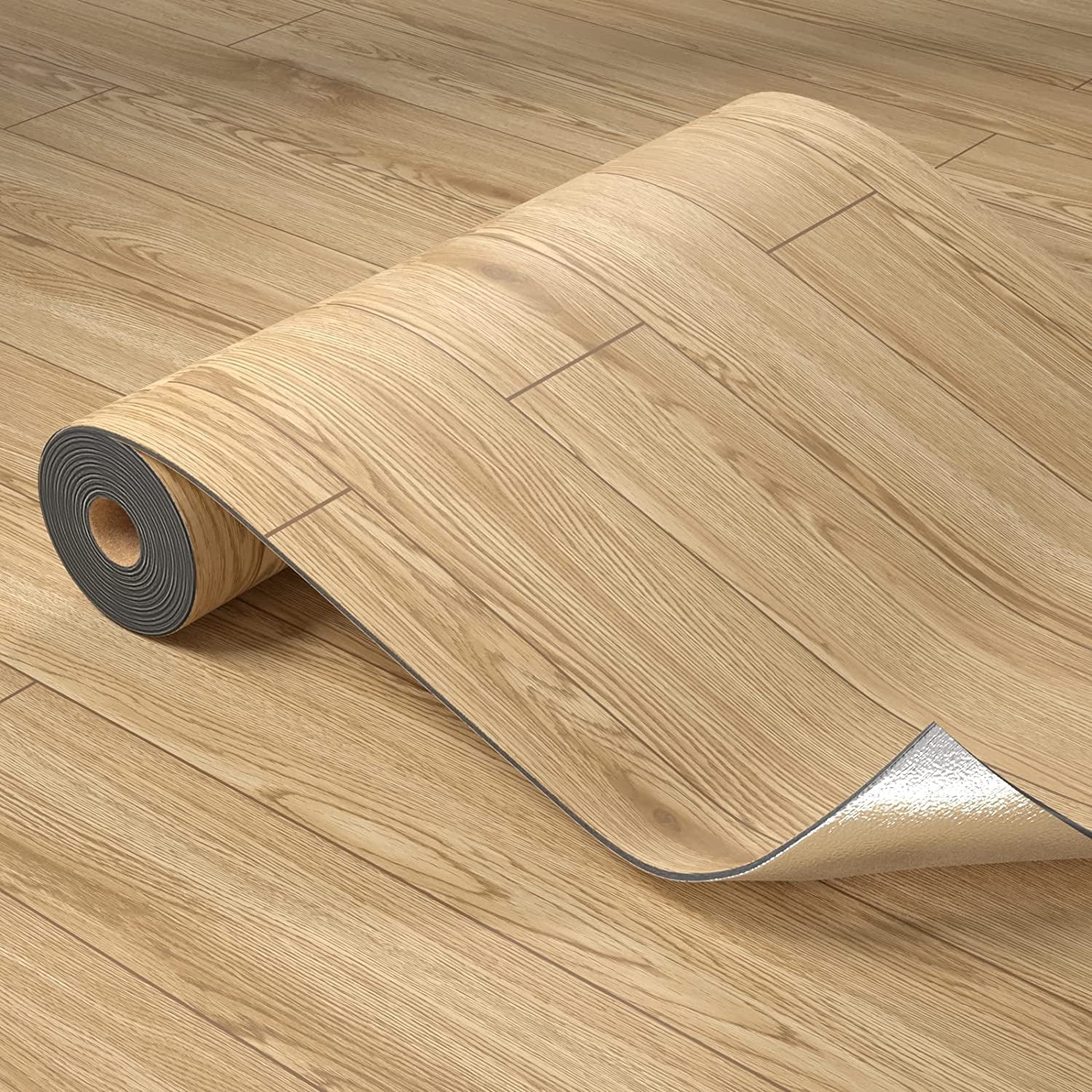 Homease PVC Peel and Stick Vinyl Flooring Roll 23"x 196"/32 Sq.Ft,Thicken Self-Adhesive Vinyl Wood Planks - Waterproof, Wear-Resistant,Easy DIY Install - Nature Wood