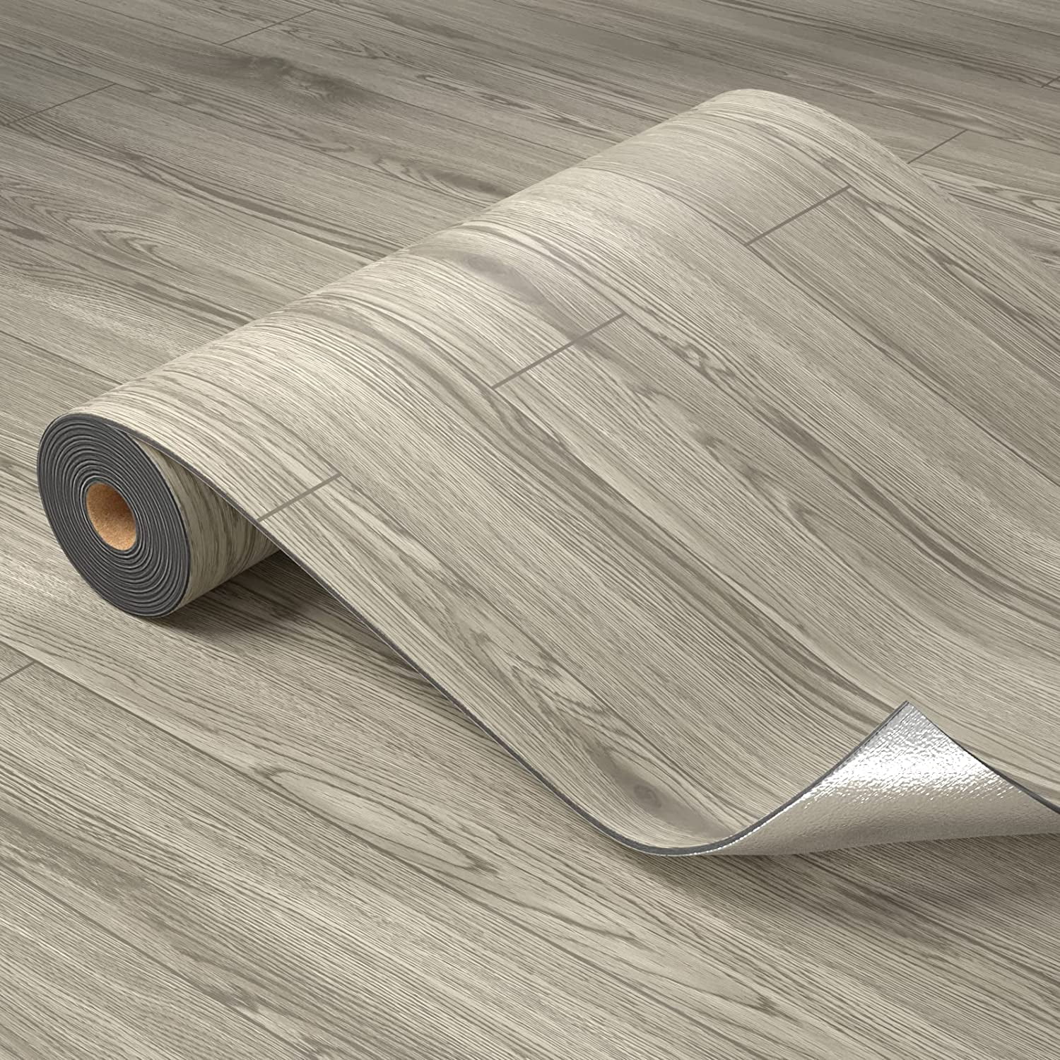 Homease PVC Peel and Stick Vinyl Flooring Roll 23"x 196"/32 Sq.Ft,Thicken Self-Adhesive Vinyl Wood Planks - Waterproof, Wear-Resistant,Easy DIY Install - Gray Maroon