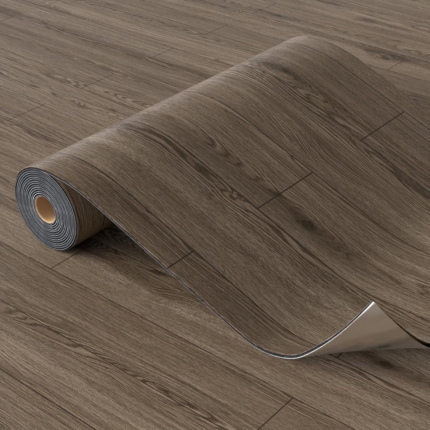 Homease PVC Peel and Stick Vinyl Flooring Roll 23"x 393"/64 Sq.Ft,Thicken Self-Adhesive Vinyl Wood Planks - Waterproof, Wear-Resistant,Easy DIY Install - Walnut