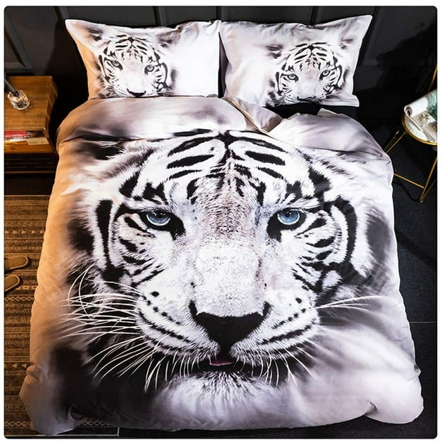 Homebed White Tiger Bedding Set Queen Size 3D Animal Print for Kids