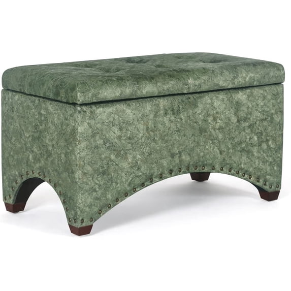 Homebeez 29.8" Velvet Storage Ottoman Bench Footrest Stool for Bedroom, Green