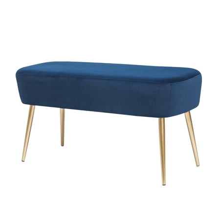 Homebeez 35" Velvet Bench Ottoman Footrest Stool Blue