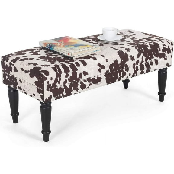Homebeez 39.4" Ottoman Bench, Fabric Rectangular Upholstered Bedroom Benches Footstool with Wood Legs, for Entryway Dining Room Living Room Bedroom End of Bed (Brown Cow)