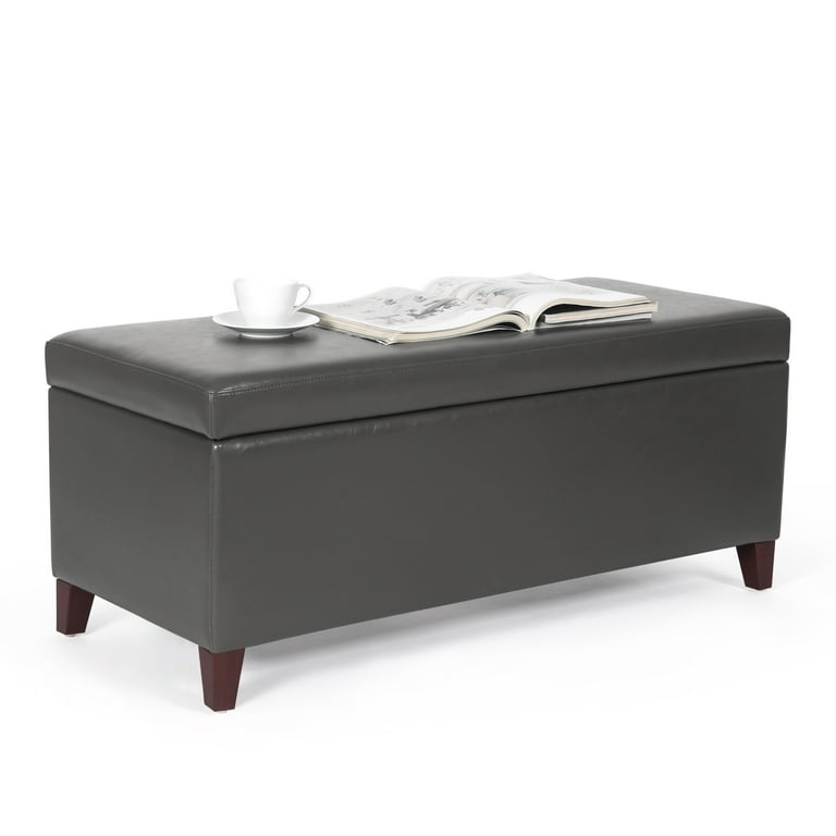 Homebeez 42 inch Wide Rectangle Lift Top Storage Ottoman Bench Faux Leather with Large Storage Space for The Living Room Entryway Bedroom