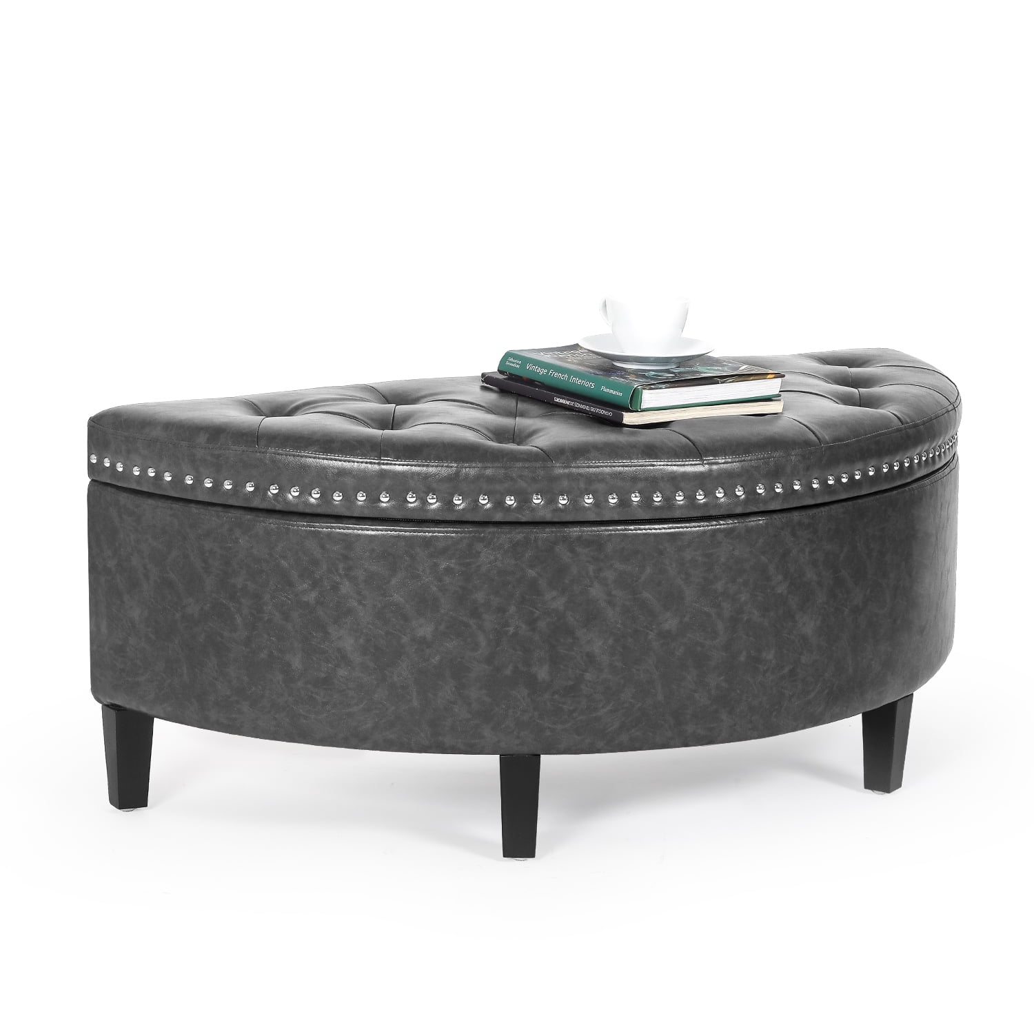Homebeez 43.5" Half Moon Storage Ottoman Bench,Button Bedroom Benches for Entryway Living Room