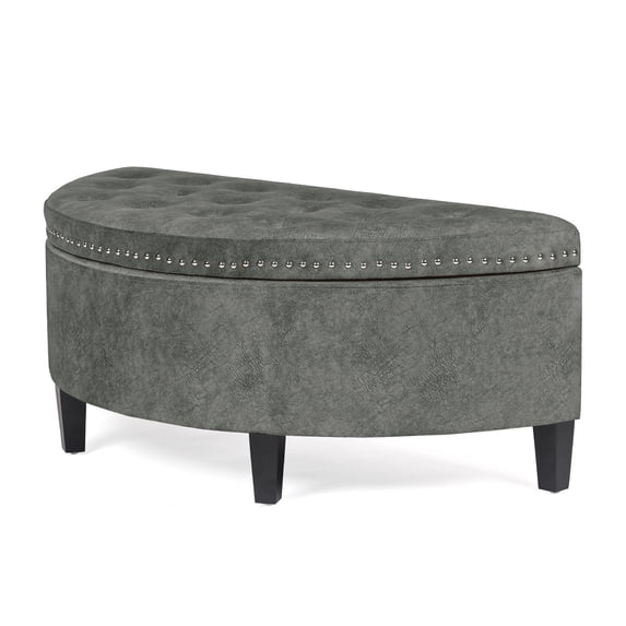Homebeez 43.5" Half Moon Storage Ottoman,Button Bedroom Benches for Entryway Living Room,Gray